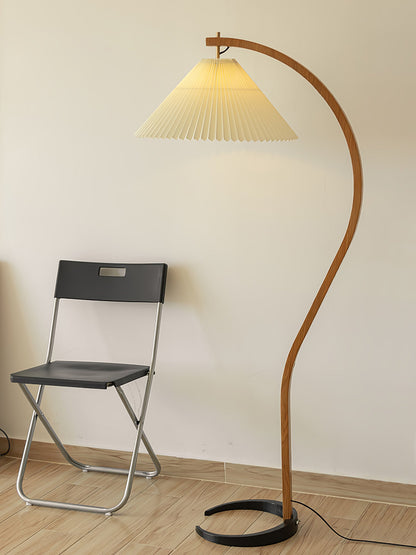 Caprani Wood Floor Lamp, Mid-Century Beechwood Stem, Linen Shade, Plug-In