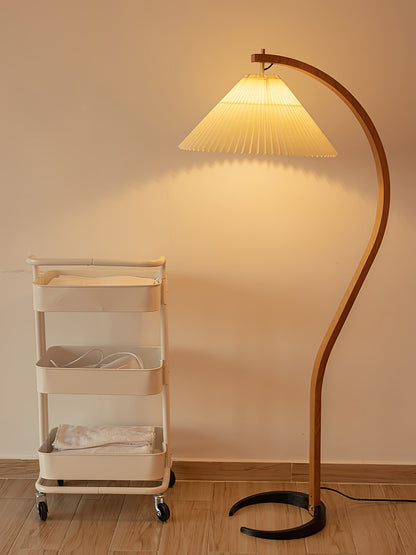 Caprani Wood Floor Lamp, Mid-Century Beechwood Stem, Linen Shade, Plug-In