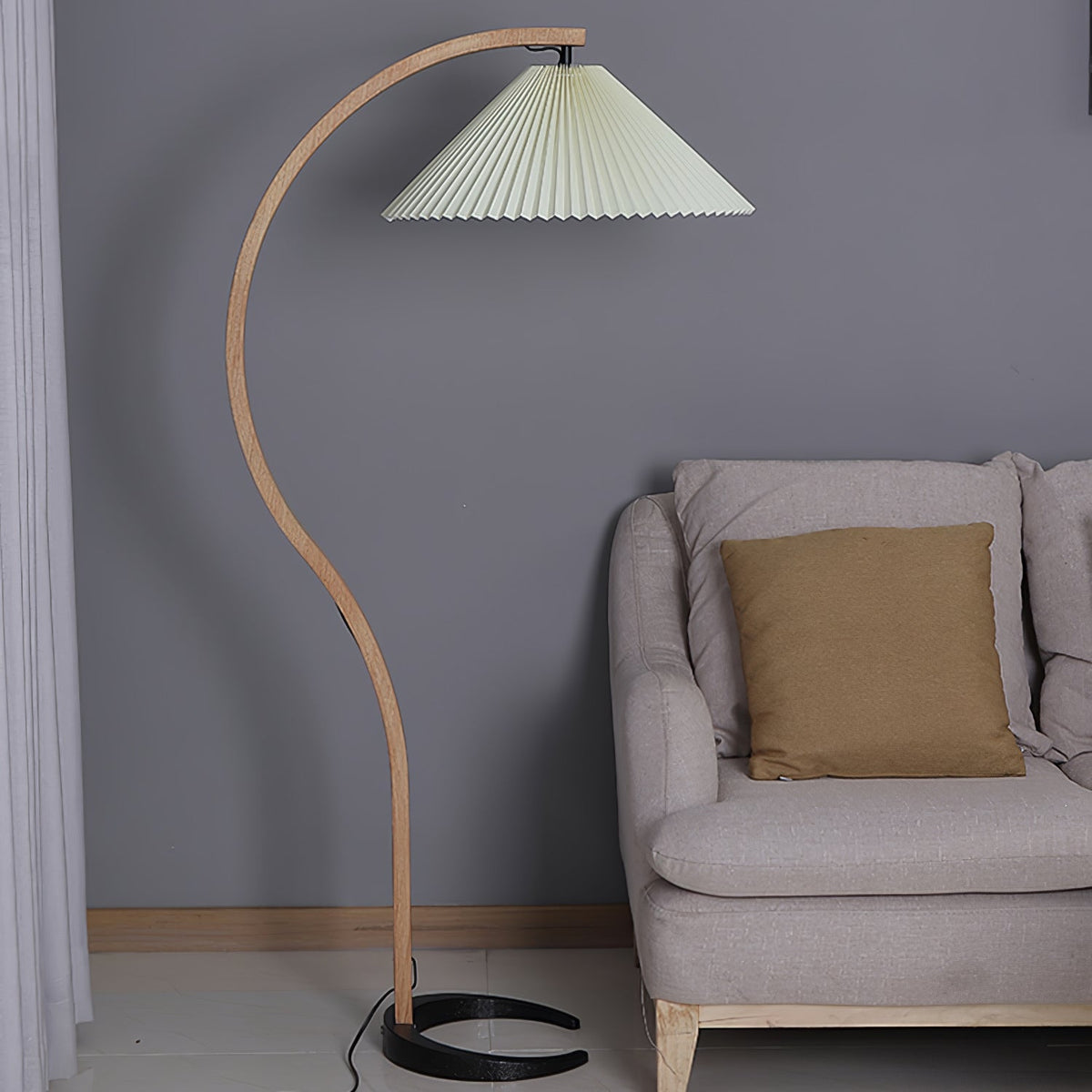 Floor Lamp for Living Room, Beech Wood Design, 59 Inch Tall, White, Beige or Coffee