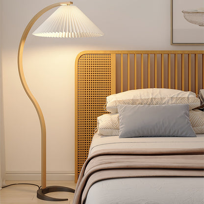Caprani Wood Floor Lamp, Mid-Century Beechwood Stem, Linen Shade, Plug-In