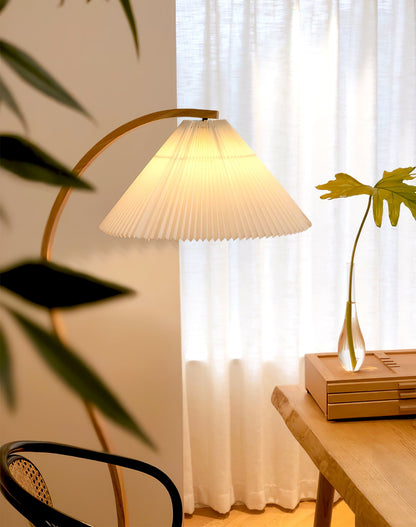 Caprani Wood Floor Lamp, Mid-Century Beechwood Stem, Linen Shade, Plug-In