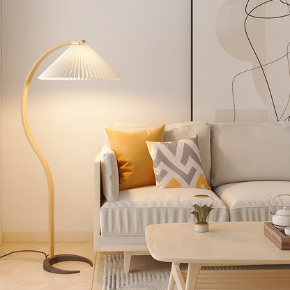 Caprani Wood Floor Lamp, Mid-Century Beechwood Stem, Linen Shade, Plug-In