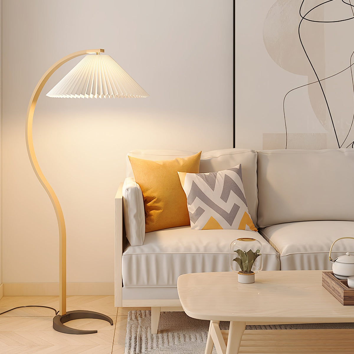 Floor Lamp for Living Room, Beech Wood Design, 59 Inch Tall, White, Beige or Coffee