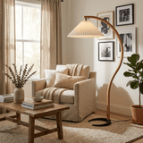 Floor Lamp for Living Room, Beech Wood Design, 59 Inch Tall, White, Beige or Coffee