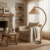 Floor Lamp for Living Room, Beech Wood Design, 59 Inch Tall, White, Beige or Coffee