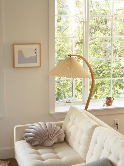 Caprani Wood Floor Lamp, Mid-Century Beechwood Stem, Linen Shade, Plug-In