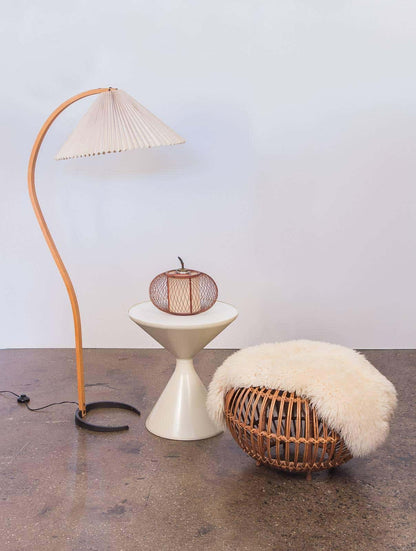 Caprani Wood Floor Lamp, Mid-Century Beechwood Stem, Linen Shade, Plug-In