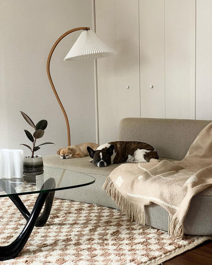 Caprani Wood Floor Lamp, Mid-Century Beechwood Stem, Linen Shade, Plug-In