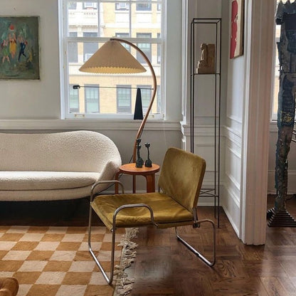 Caprani Wood Floor Lamp, Mid-Century Beechwood Stem, Linen Shade, Plug-In