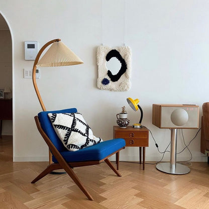 Caprani Wood Floor Lamp, Mid-Century Beechwood Stem, Linen Shade, Plug-In