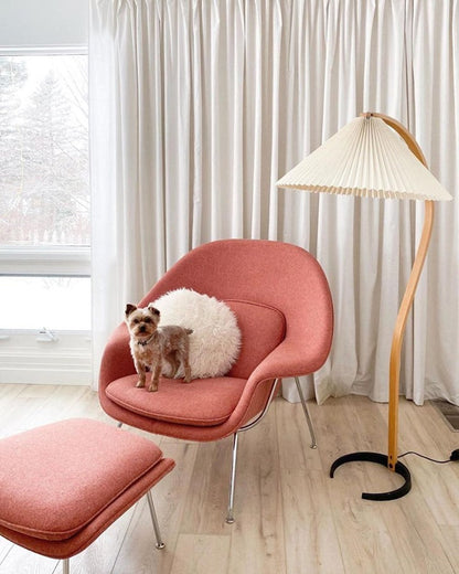 Caprani Wood Floor Lamp, Mid-Century Beechwood Stem, Linen Shade, Plug-In