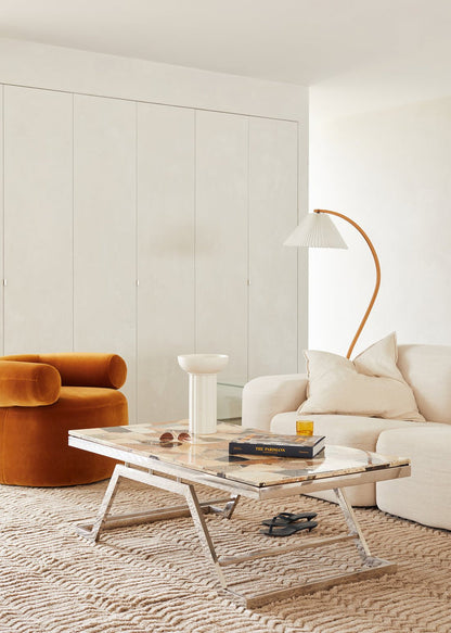 Caprani Wood Floor Lamp, Mid-Century Beechwood Stem, Linen Shade, Plug-In
