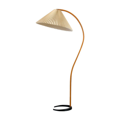 Caprani Wood Floor Lamp, Mid-Century Beechwood Stem, Linen Shade, Plug-In