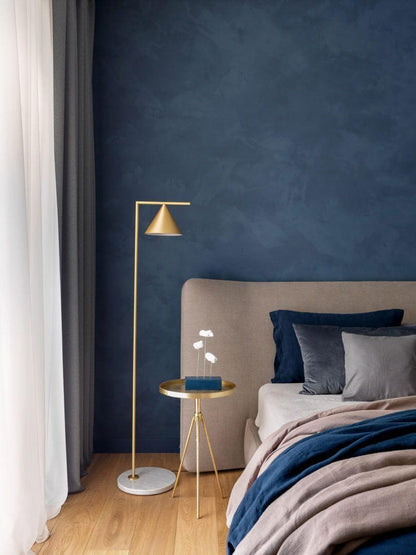 Captain Flint Modern Floor Lamp, Carrara Marble Base, Spinning Cone Diffuser, Foot Switch