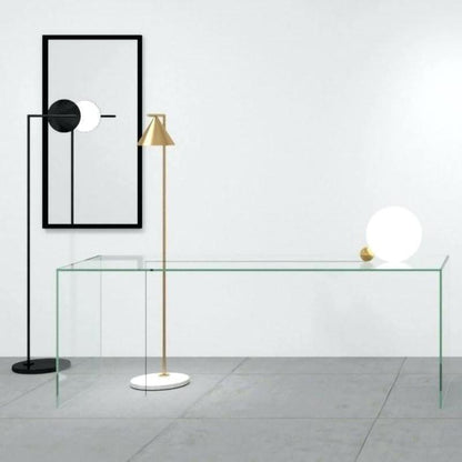 Captain Flint Modern Floor Lamp, Carrara Marble Base, Spinning Cone Diffuser, Foot Switch