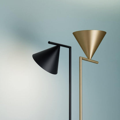 Captain Flint Modern Floor Lamp, Carrara Marble Base, Spinning Cone Diffuser, Foot Switch
