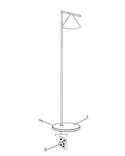 Captain Flint Modern Floor Lamp, Carrara Marble Base, Spinning Cone Diffuser, Foot Switch