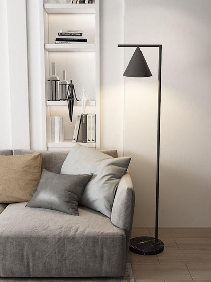 Captain Flint Modern Floor Lamp, Carrara Marble Base, Spinning Cone Diffuser, Foot Switch