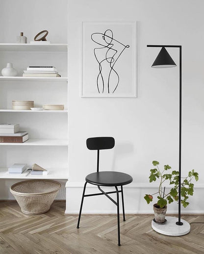 Captain Flint Modern Floor Lamp, Carrara Marble Base, Spinning Cone Diffuser, Foot Switch
