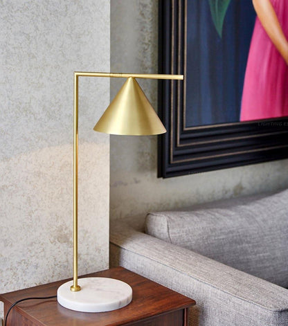 Captain Flint Modern Floor Lamp, Carrara Marble Base, Spinning Cone Diffuser, Foot Switch