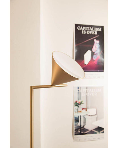 Captain Flint Modern Floor Lamp, Carrara Marble Base, Spinning Cone Diffuser, Foot Switch