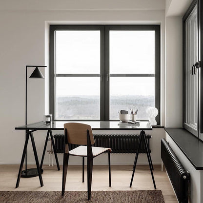 Captain Flint Modern Floor Lamp, Carrara Marble Base, Spinning Cone Diffuser, Foot Switch
