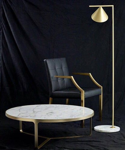 Captain Flint Modern Floor Lamp, Carrara Marble Base, Spinning Cone Diffuser, Foot Switch