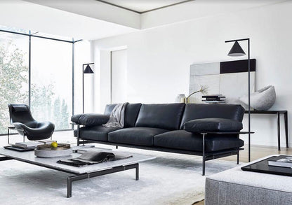 Captain Flint Modern Floor Lamp, Carrara Marble Base, Spinning Cone Diffuser, Foot Switch