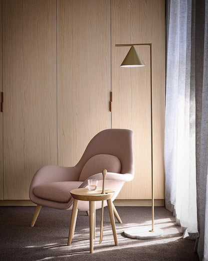 Captain Flint Modern Floor Lamp, Carrara Marble Base, Spinning Cone Diffuser, Foot Switch