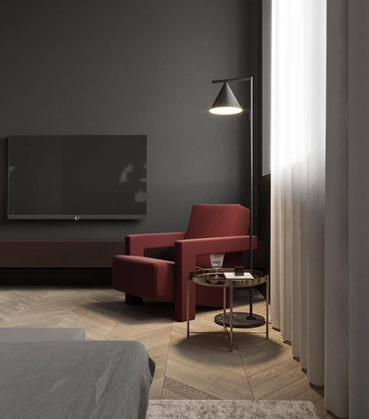 Captain Flint Modern Floor Lamp, Carrara Marble Base, Spinning Cone Diffuser, Foot Switch