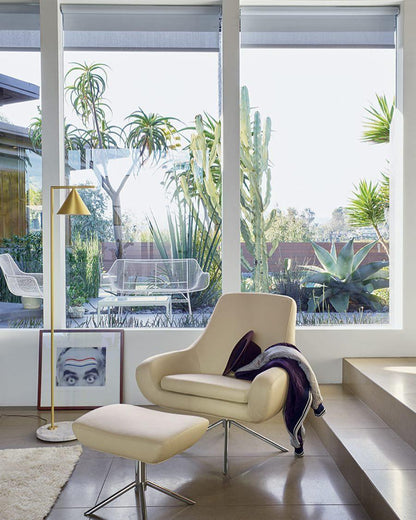 Captain Flint Modern Floor Lamp, Carrara Marble Base, Spinning Cone Diffuser, Foot Switch