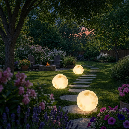 Tsukimi Solar Decorative Garden Light, Moon Orb Design, Waterproof Resin, Lawn & Landscape