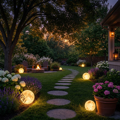 Tsukimi Solar Decorative Garden Light, Moon Orb Design, Waterproof Resin, Lawn & Landscape