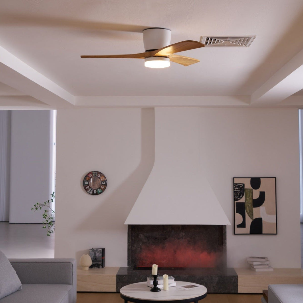 Ceiling Fans with Light, Nordic Walnut Wood Ceiling Fan 36 to 52 Inch, Black or White Frame