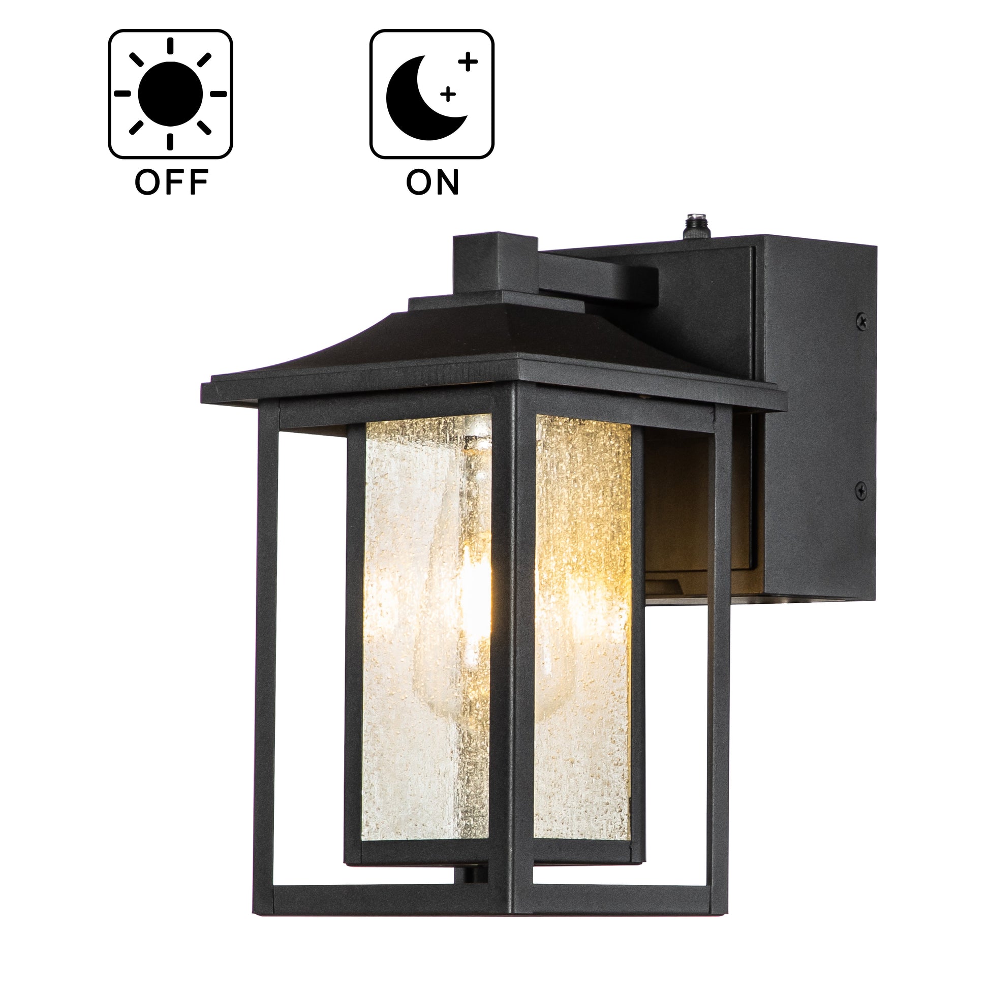 Harlow Outdoor Lantern, Dusk-to-Dawn Wall-Mount, Built-In GFCI Outlets, IP44