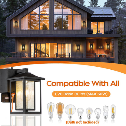 Harlow Outdoor Lantern, Dusk-to-Dawn Wall-Mount, Built-In GFCI Outlets, IP44