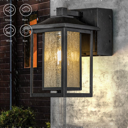 Harlow Outdoor Lantern, Dusk-to-Dawn Wall-Mount, Built-In GFCI Outlets, IP44