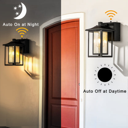 Harlow Outdoor Lantern, Dusk-to-Dawn Wall-Mount, Built-In GFCI Outlets, IP44