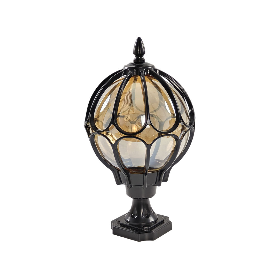 Marlowe Outdoor Post Light, Cast Aluminum Pillar, Amber Glass Globe, IP54