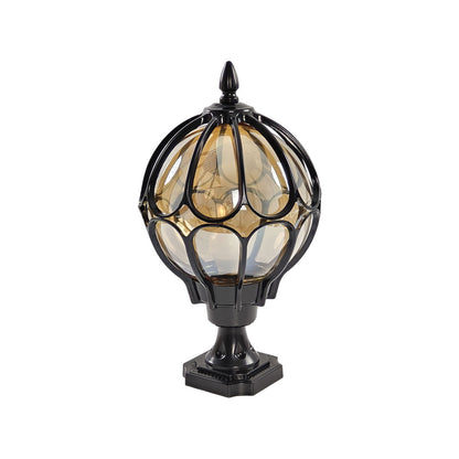 Marlowe Outdoor Post Light, Cast Aluminum Pillar, Amber Glass Globe, IP54