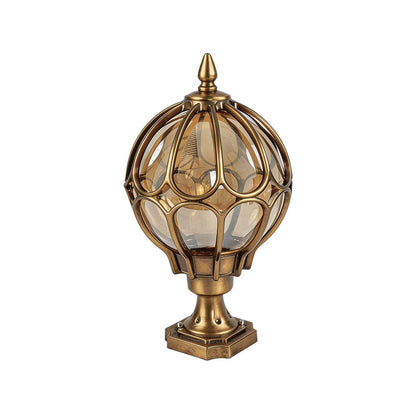 Marlowe Outdoor Post Light, Cast Aluminum Pillar, Amber Glass Globe, IP54