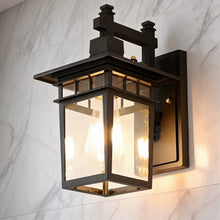 Retro Outdoor Wall Sconce, Aluminum Glass, Waterproof, Black Bronze, Porch