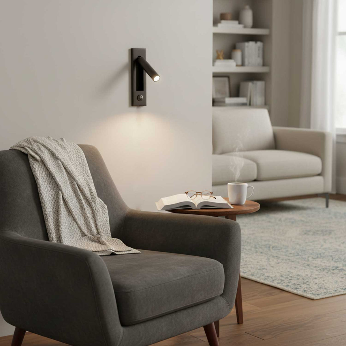 Eskil Bedside Wall Lights, Recessed Reading Sconce, Folds Flush, Pull Switch, 3000K Warm White