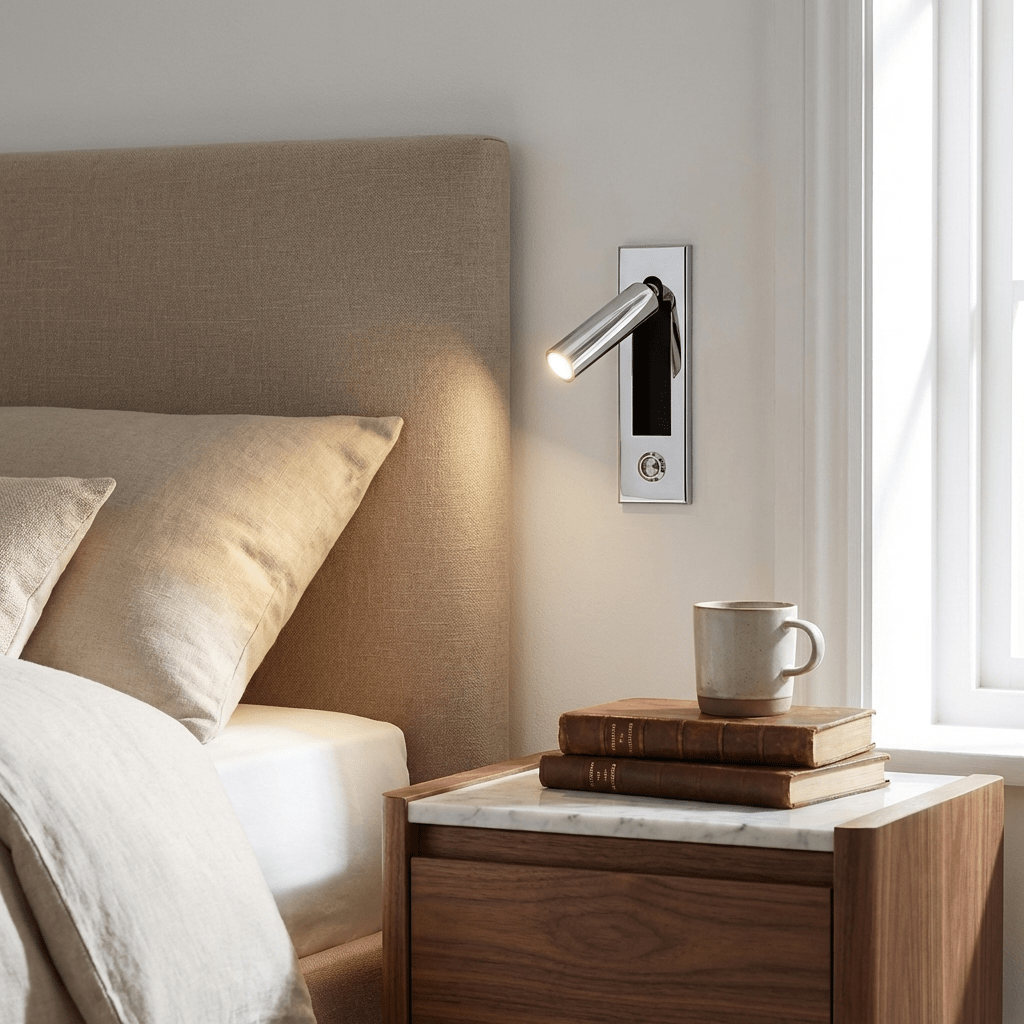 Eskil Bedside Wall Lights, Recessed Reading Sconce, Folds Flush, Pull Switch, 3000K Warm White