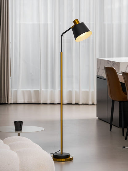 Emmental Modern Floor Lamp, Gold Finish, Adjustable Shade, Living Room & Office
