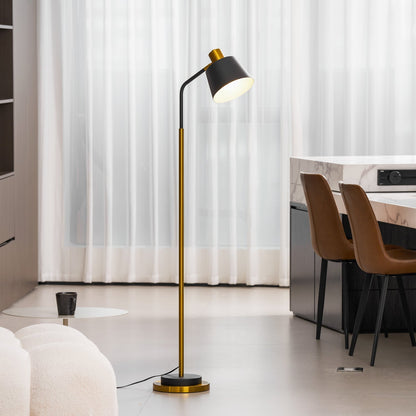Emmental Modern Floor Lamp, Gold Finish, Adjustable Shade, Living Room & Office