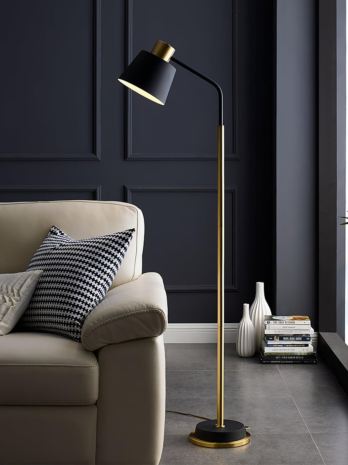 Emmental floor lamp switched on, warm ambient light