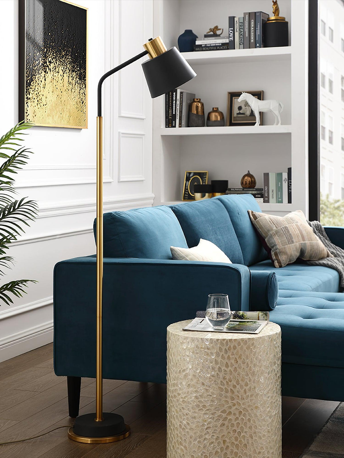 Emmental floor lamp in a mid-century modern living room