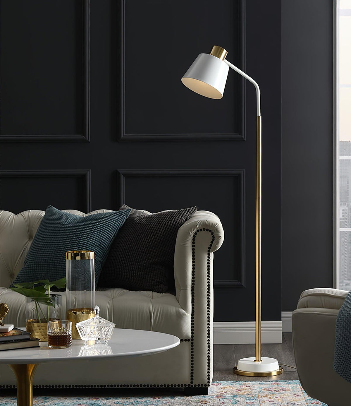 Emmental floor lamp next to a reading chair