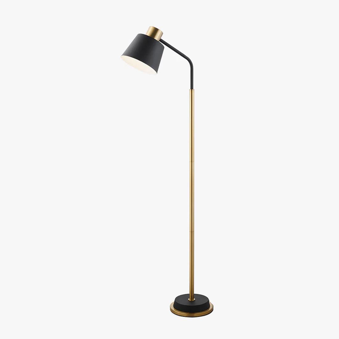 Emmental gold floor lamp with adjustable shade, front view